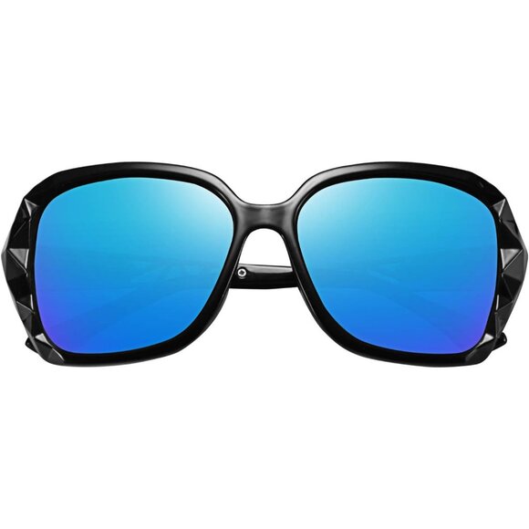 Women's Crystal Square Blue Sunglasses Sparkling Composite Shiny Frame Design - Picture 2 of 8